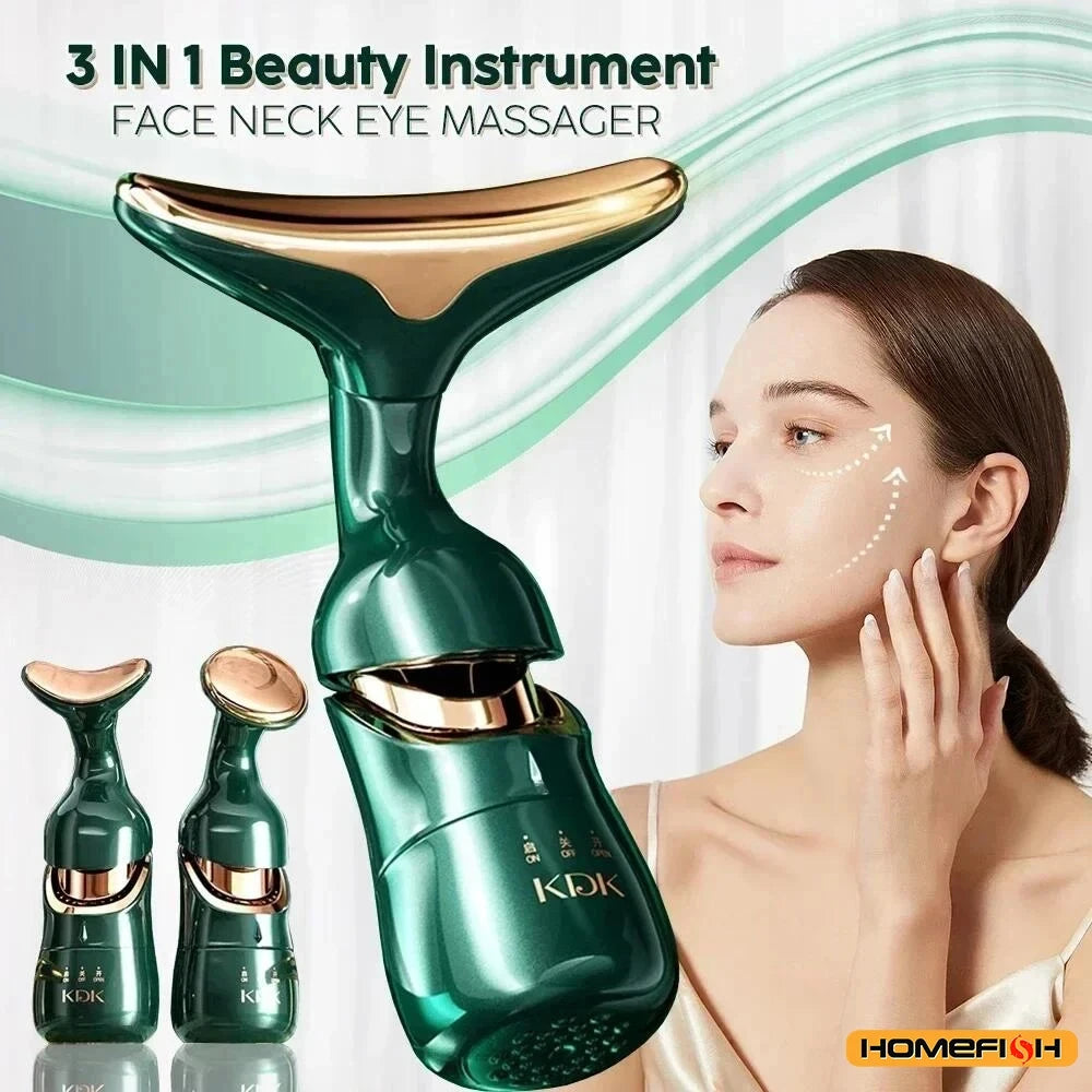 3-in-1 Microcurrent Face & Neck Lifting Device | Anti-Wrinkle LED Photon Therapy Sculpting Massager