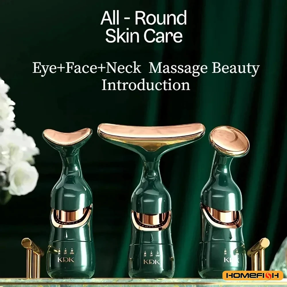 3-in-1 Microcurrent Face & Neck Lifting Device | Anti-Wrinkle LED Photon Therapy Sculpting Massager