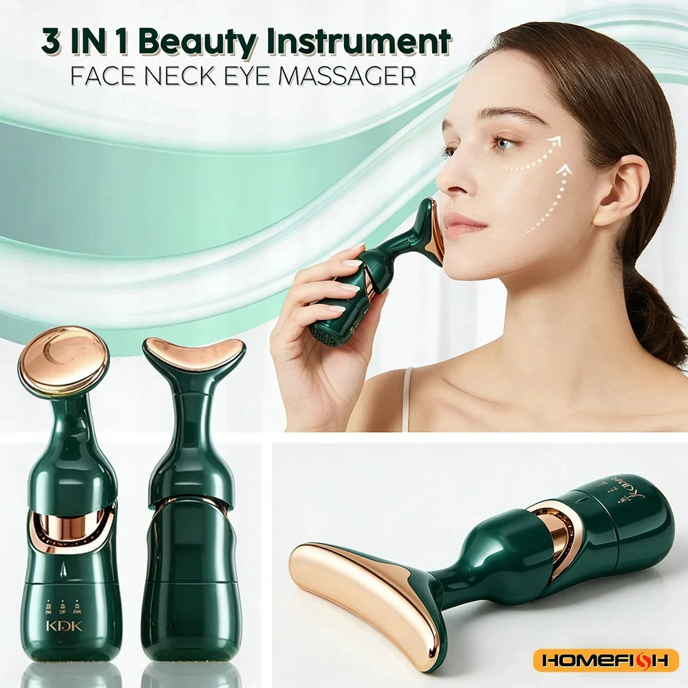 3-in-1 Microcurrent Face & Neck Lifting Device | Anti-Wrinkle LED Photon Therapy Sculpting Massager