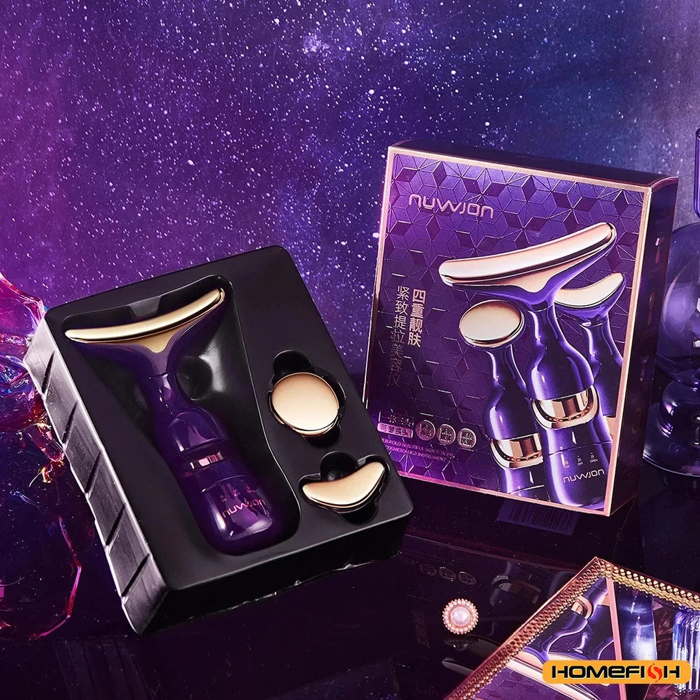 3-in-1 Microcurrent Face & Neck Lifting Device | Anti-Wrinkle LED Photon Therapy Sculpting Massager