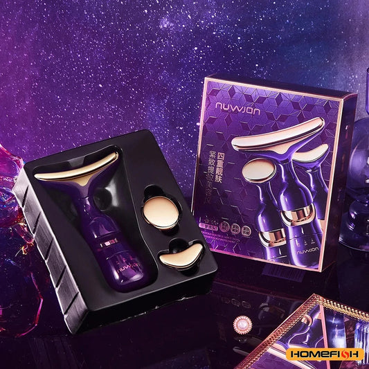 3-in-1 Microcurrent Face & Neck Lifting Device | Anti-Wrinkle LED Photon Therapy Sculpting Massager